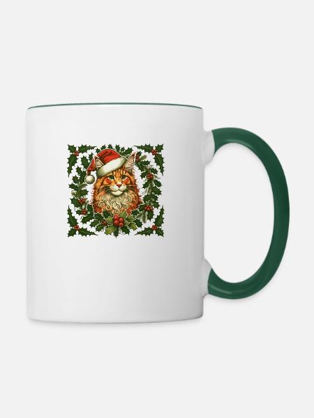 Ingwer Katze Weihnachten - Tasse zweifarbig - Weiß/Dunkelgrün