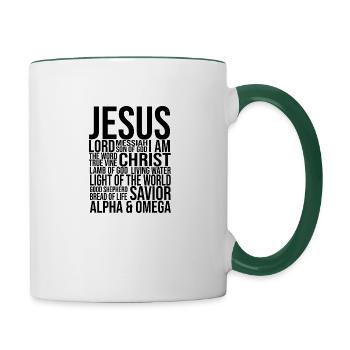 NAMEN VON JESUS CHRISTUS Christlich Geschenkidee - Tasse zweifarbig - Weiß/Dunkelgrün - Rechts