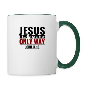 Jésus Christ - Dieu - Verset de la Bible - Cadeau de croix - Mug contrasté - blanc/vert foncé - Droite