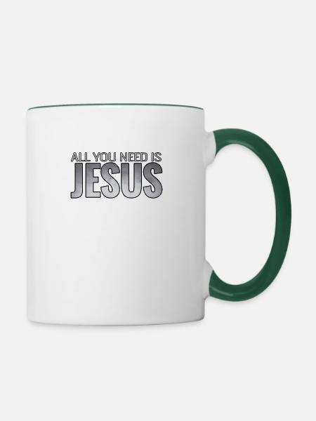 Jesus Christus ist Gott - Tasse zweifarbig - Weiß/Dunkelgrün