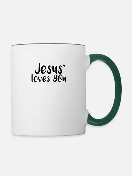 Jésus t'aime - Mug contrasté - blanc/vert foncé