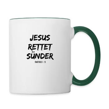 Jesus rettet Sünder Timotheus 1,15 Bibelvers - Tasse zweifarbig - Weiß/Dunkelgrün - Rechts