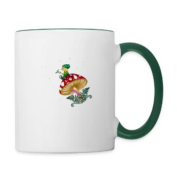 Troll sitting on a mushroom under a starry sky - Contrasting Mug - white/dark green - Right