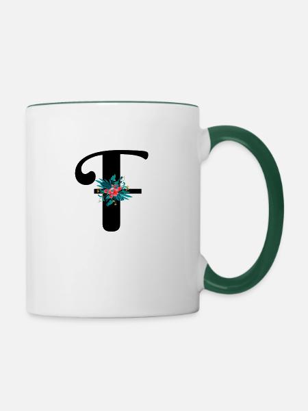 Buchstabe F geblüht - Tasse zweifarbig - Weiß/Dunkelgrün