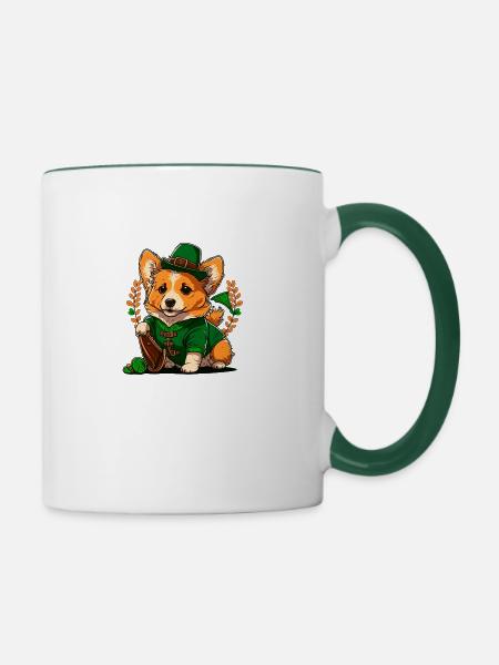 Leprechaun Corgi - Tasse zweifarbig - Weiß/Dunkelgrün