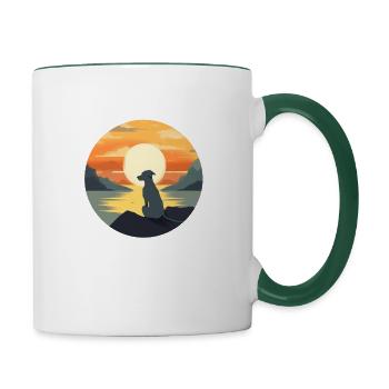 Chien au coucher du soleil sur l’eau - Mug contrasté - blanc/vert foncé - Droite