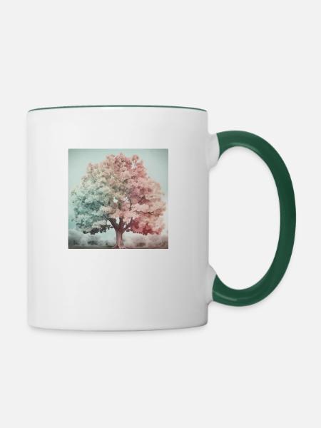 Jahreszeiten in einem Baum - Tasse zweifarbig - Weiß/Dunkelgrün