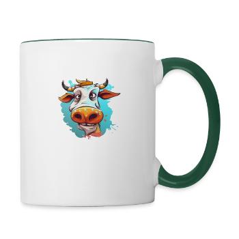 Caricature colorée de vache - Mug contrasté - blanc/vert foncé - Droite