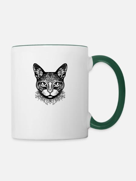 Katze Katzen Kätzchen Katzendame - Tasse zweifarbig - Weiß/Dunkelgrün