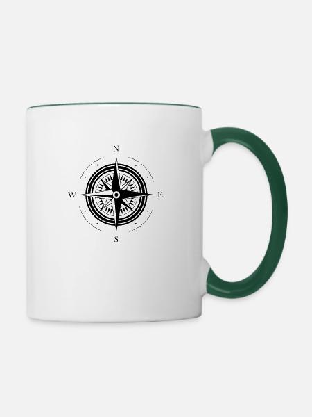 Kompass Nautik Segelboot Seefahrer - Tasse zweifarbig - Weiß/Dunkelgrün