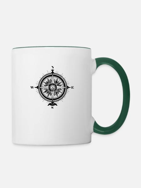 Kompass Nautik Segelboot Seefahrer - Tasse zweifarbig - Weiß/Dunkelgrün