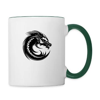 Drache Drachen Fantasie Mythologie - Tasse zweifarbig - Weiß/Dunkelgrün - Rechts
