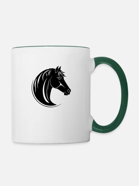 Pferd Pferdekopf Pony - Tasse zweifarbig - Weiß/Dunkelgrün