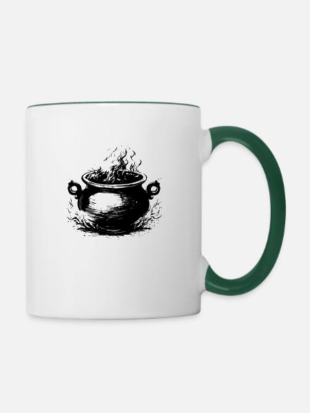 Kessel Magisch Hexe Halloween - Tasse zweifarbig - Weiß/Dunkelgrün