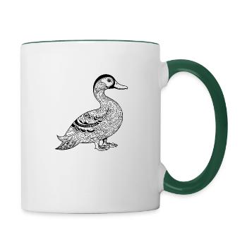 Ente Vögel Enten - Tasse zweifarbig - Weiß/Dunkelgrün - Rechts