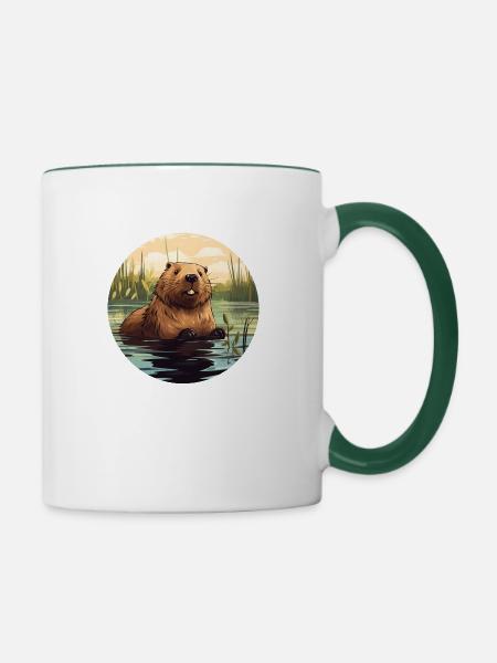 Biber-Gewässer - Tasse zweifarbig - Weiß/Dunkelgrün