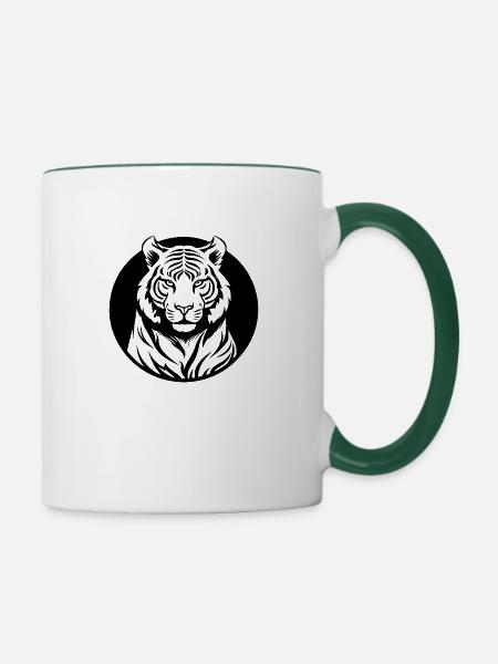 Tiger Raubkatze - Tasse zweifarbig - Weiß/Dunkelgrün