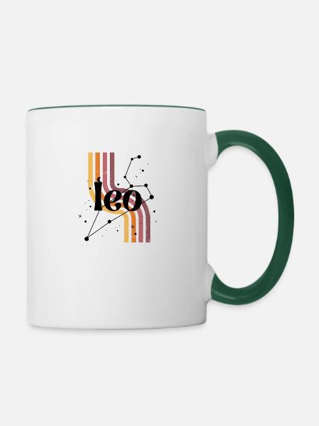 Löwe-Retro-Horoskop - Tasse zweifarbig - Weiß/Dunkelgrün