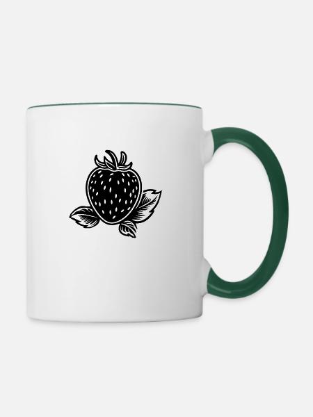 Erdbeere Obst Frucht - Tasse zweifarbig - Weiß/Dunkelgrün