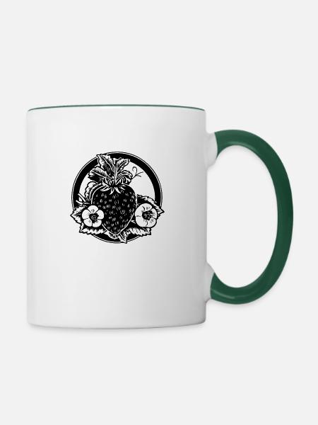 Erdbeere Obst Frucht - Tasse zweifarbig - Weiß/Dunkelgrün
