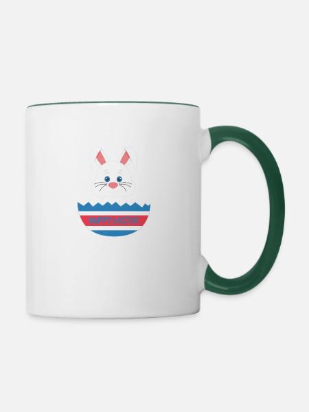 Ein niedlicher Ostereierhase - Tasse zweifarbig - Weiß/Dunkelgrün