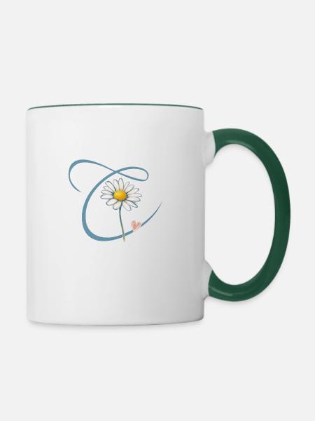Buchstabe C Gänseblümchen Herz - Tasse zweifarbig - Weiß/Dunkelgrün