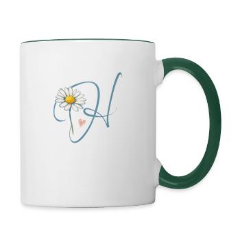 Letter H Daisy Heart - Contrasting Mug - white/dark green - Right