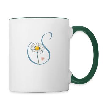 Lettre S Daisy Heart - Mug contrasté - blanc/vert foncé - Droite