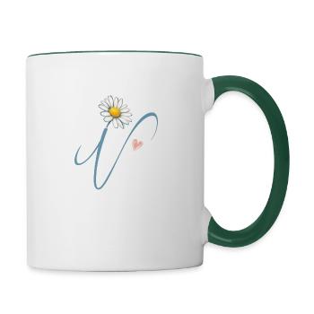A simple, beautiful letter V daisy heart - Contrasting Mug - white/dark green - Right