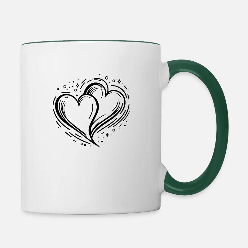 Two Glitter Hearts - Contrasting Mug - white/dark green