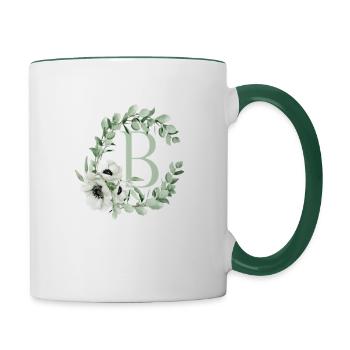 Buchstabe B mit Blumen - Tasse zweifarbig - Weiß/Dunkelgrün - Rechts