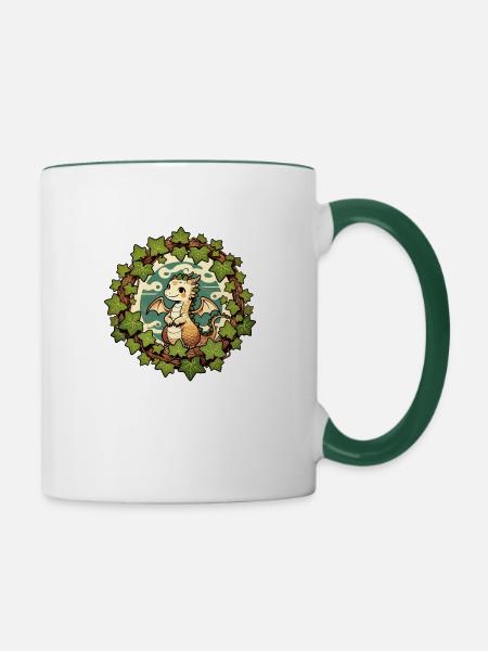 Efeu-Baby-Drache - Tasse zweifarbig - Weiß/Dunkelgrün