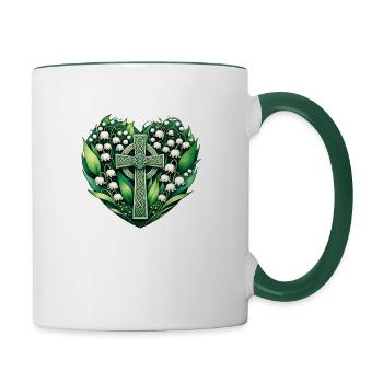 Keltisches Knotenkreuz - Tasse zweifarbig - Weiß/Dunkelgrün - Rechts