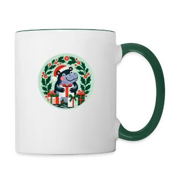 Weihnachts-Nilpferd - Tasse zweifarbig - Weiß/Dunkelgrün - Rechts