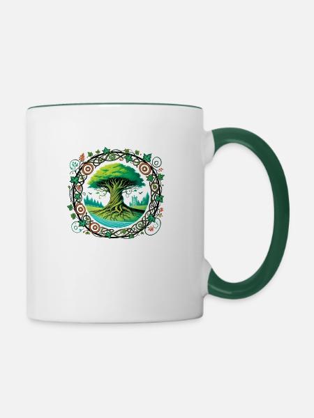 Baum des Lebens - Tasse zweifarbig - Weiß/Dunkelgrün