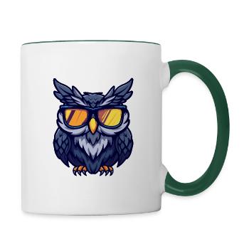 Eule Cool Comic - Tasse zweifarbig - Weiß/Dunkelgrün - Rechts