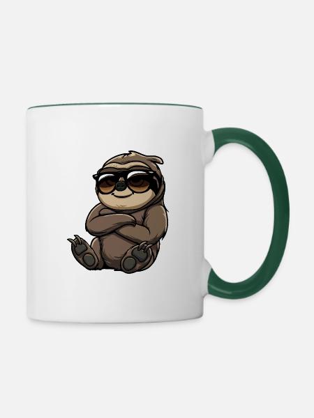Faultier Cool Comic - Tasse zweifarbig - Weiß/Dunkelgrün
