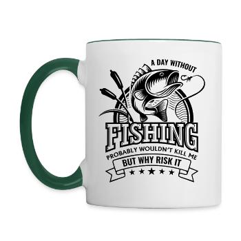 Pêche Pêche Cadeau de pêche drôles de phrases canne à pêche - Mug contrasté - blanc/vert foncé - Gauche