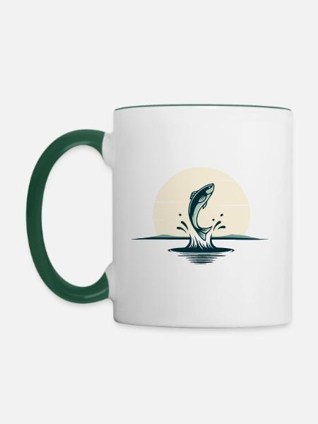 Springende Fische - Tasse zweifarbig - Weiß/Dunkelgrün