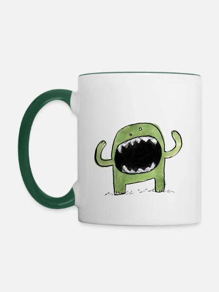 Kleine Monster - Tasse zweifarbig - Weiß/Dunkelgrün
