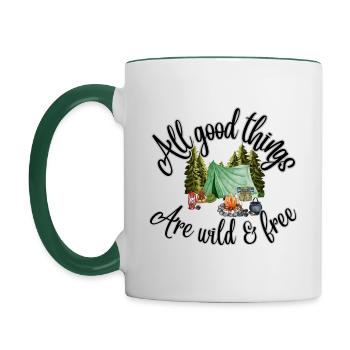 Toutes les bonnes choses sont sauvages et gratuites - Mug contrasté - blanc/vert foncé - Gauche