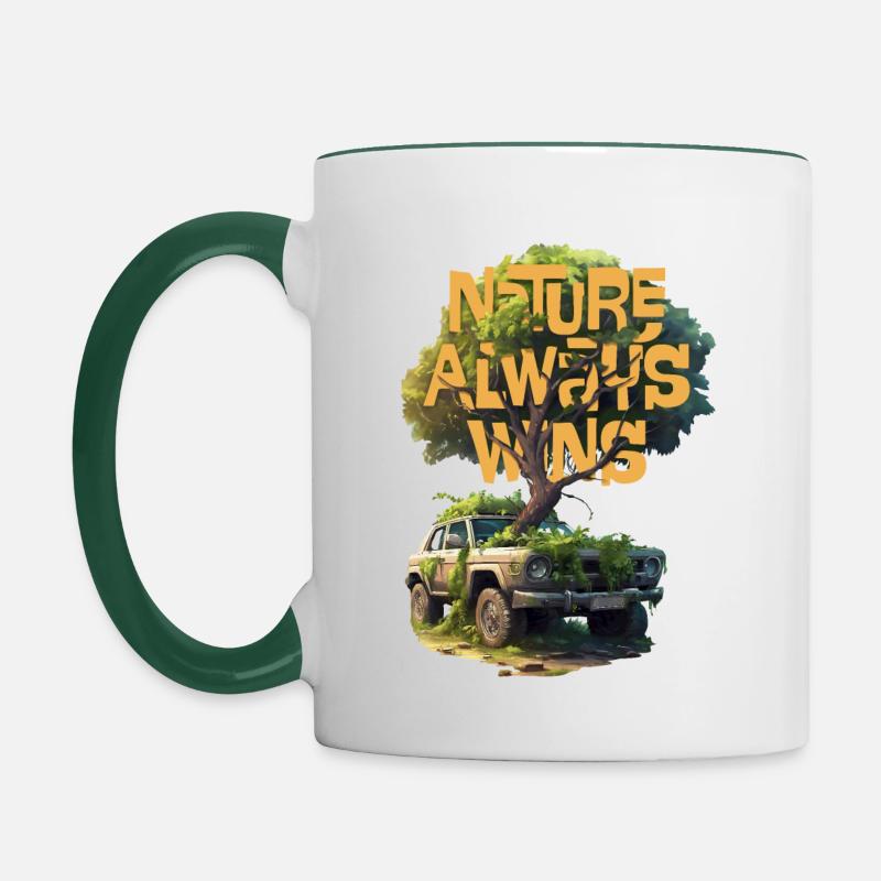 NATURE ALWAYS WINS - Contrasting Mug - white/dark green
