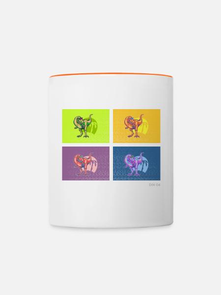 DIN O4 (Saurier-Pop-Art-Edition) - Tasse zweifarbig - Weiß/Orange