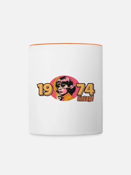 Jahrgang 1974 - Tasse zweifarbig - Weiß/Orange