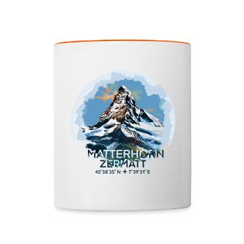 Matterhorn Zermatt Koordinaten Andenken Geschenk - Tasse zweifarbig - Weiß/Orange - Vorne