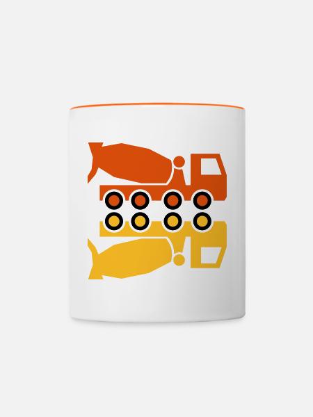 Betonmischfahrzeug und Spiegelbild - Tasse zweifarbig - Weiß/Orange