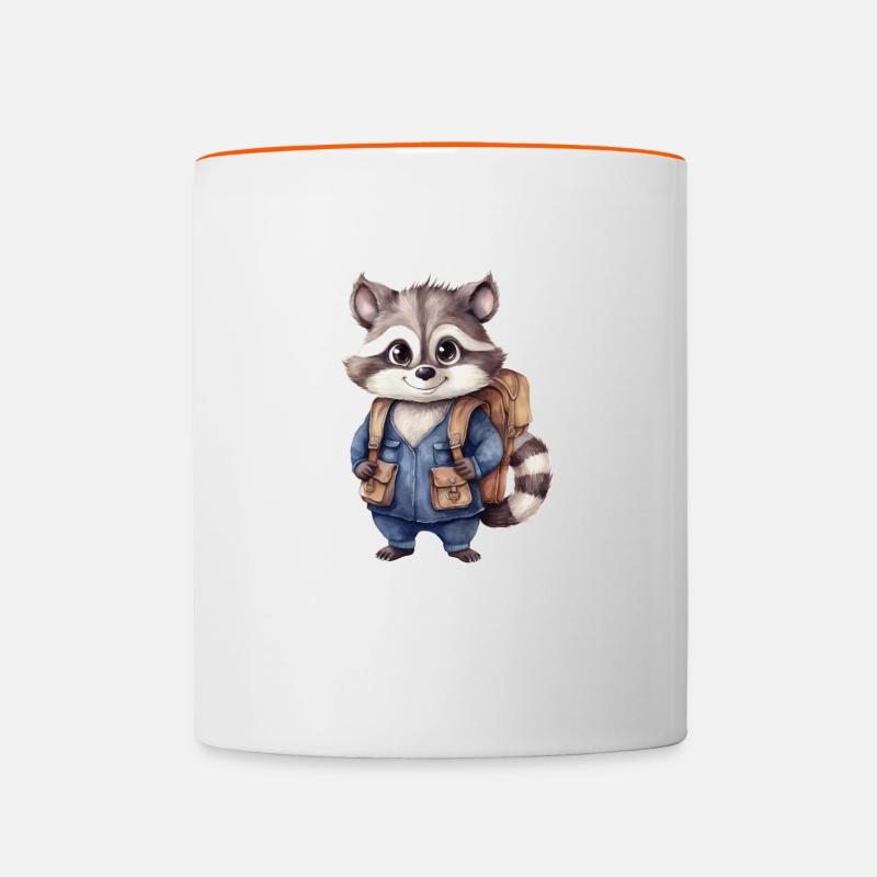 Retour à l’école des ratons laveurs - Mug contrasté - blanc/orange