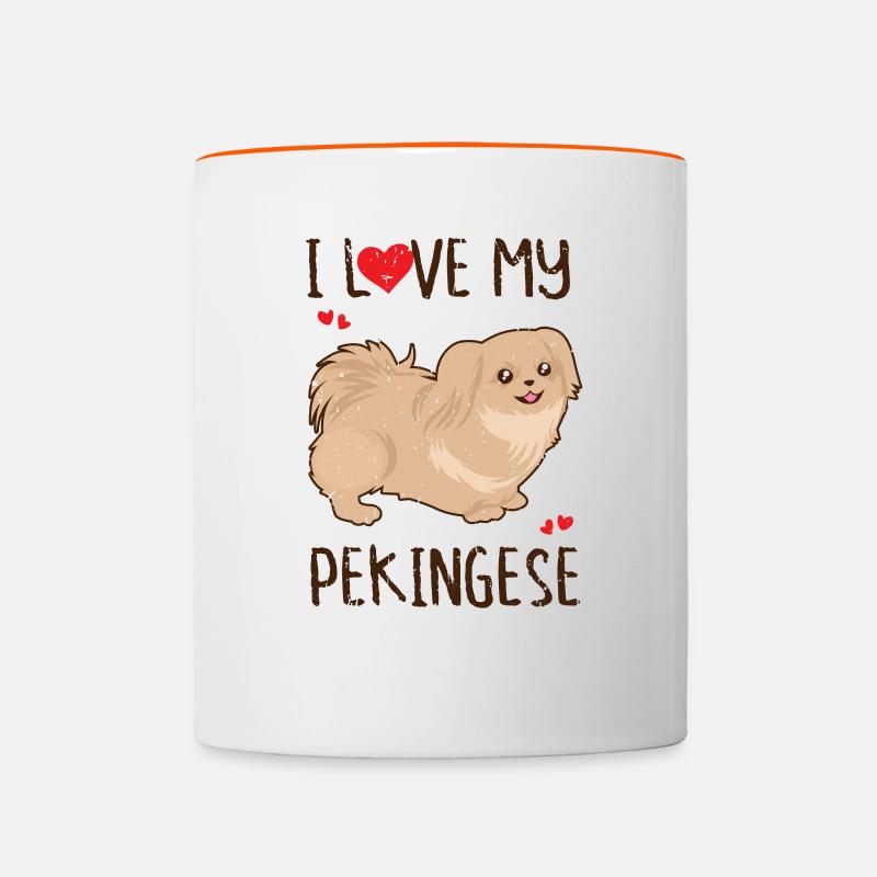 J’aime mon pékinois - amoureux pékinois - Mug contrasté - blanc/orange