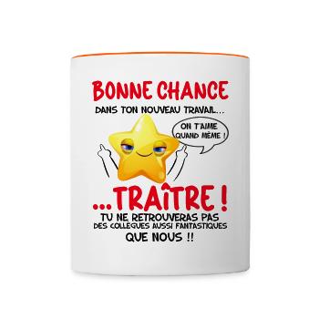 Départ Collègue Humour Pot De Départ Mutation - Mug contrasté - blanc/orange - Devant