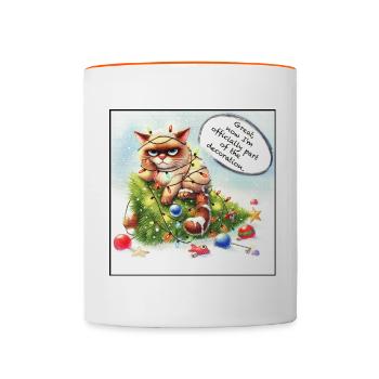 Katze im Weihnachtsstress | Cat’s Xmas trouble - Tasse zweifarbig - Weiß/Orange - Vorne